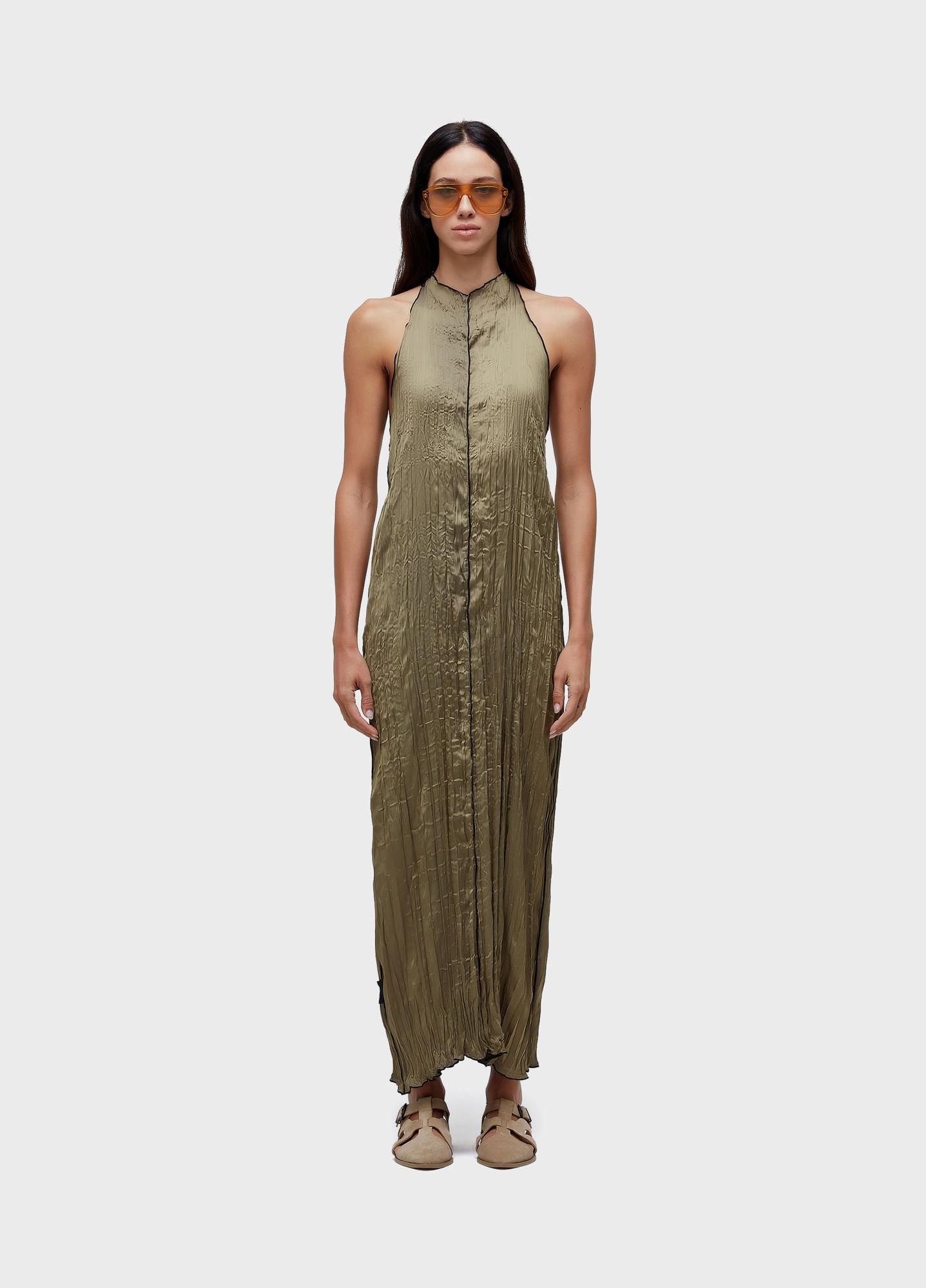 Vestido raglan wrinkle satin double face