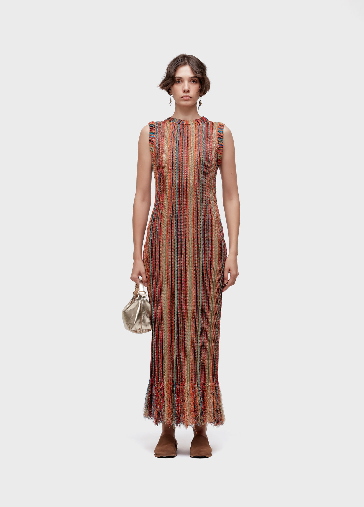 Vestido tricot longo nervuras