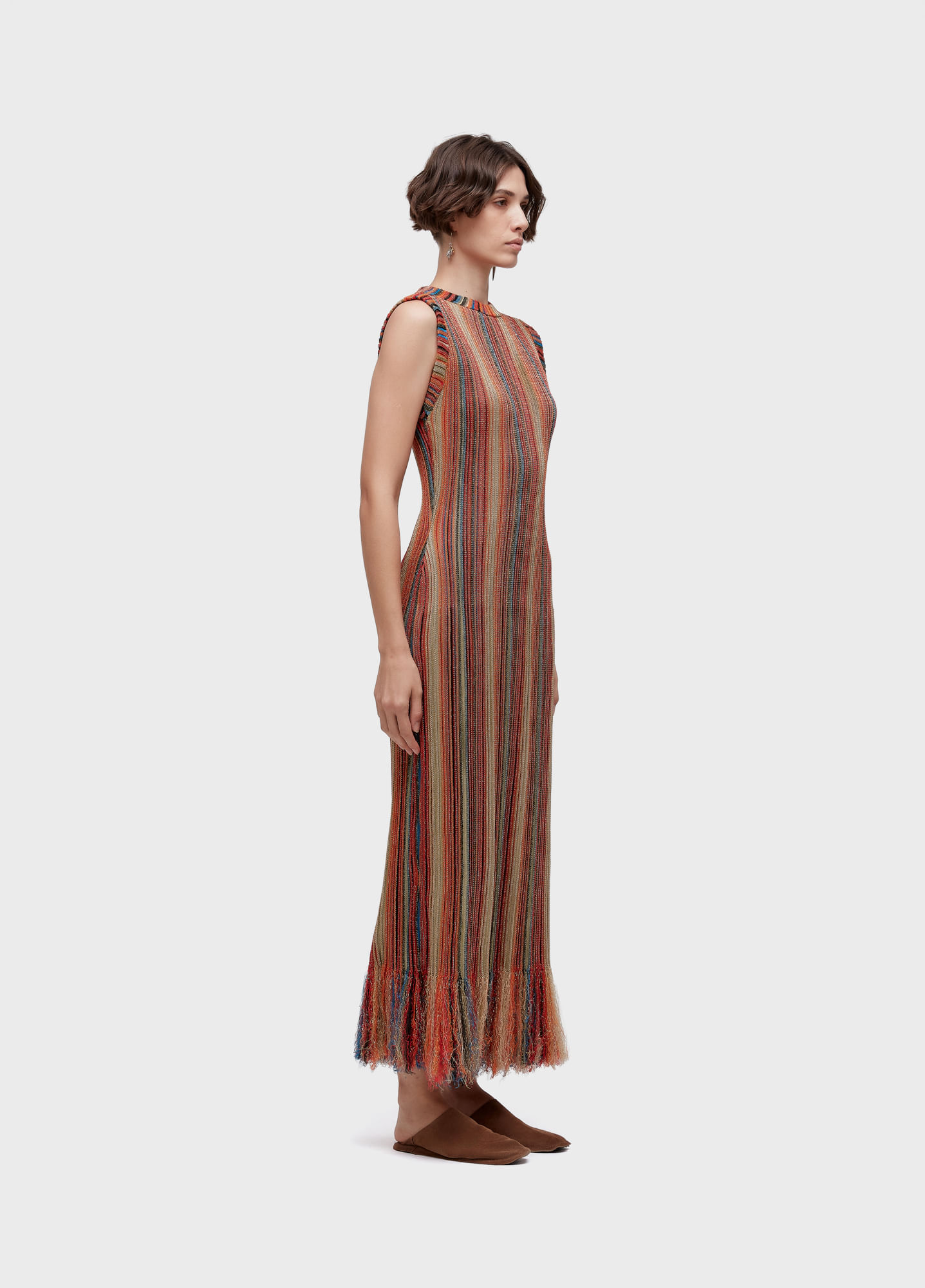 Vestido tricot longo nervuras