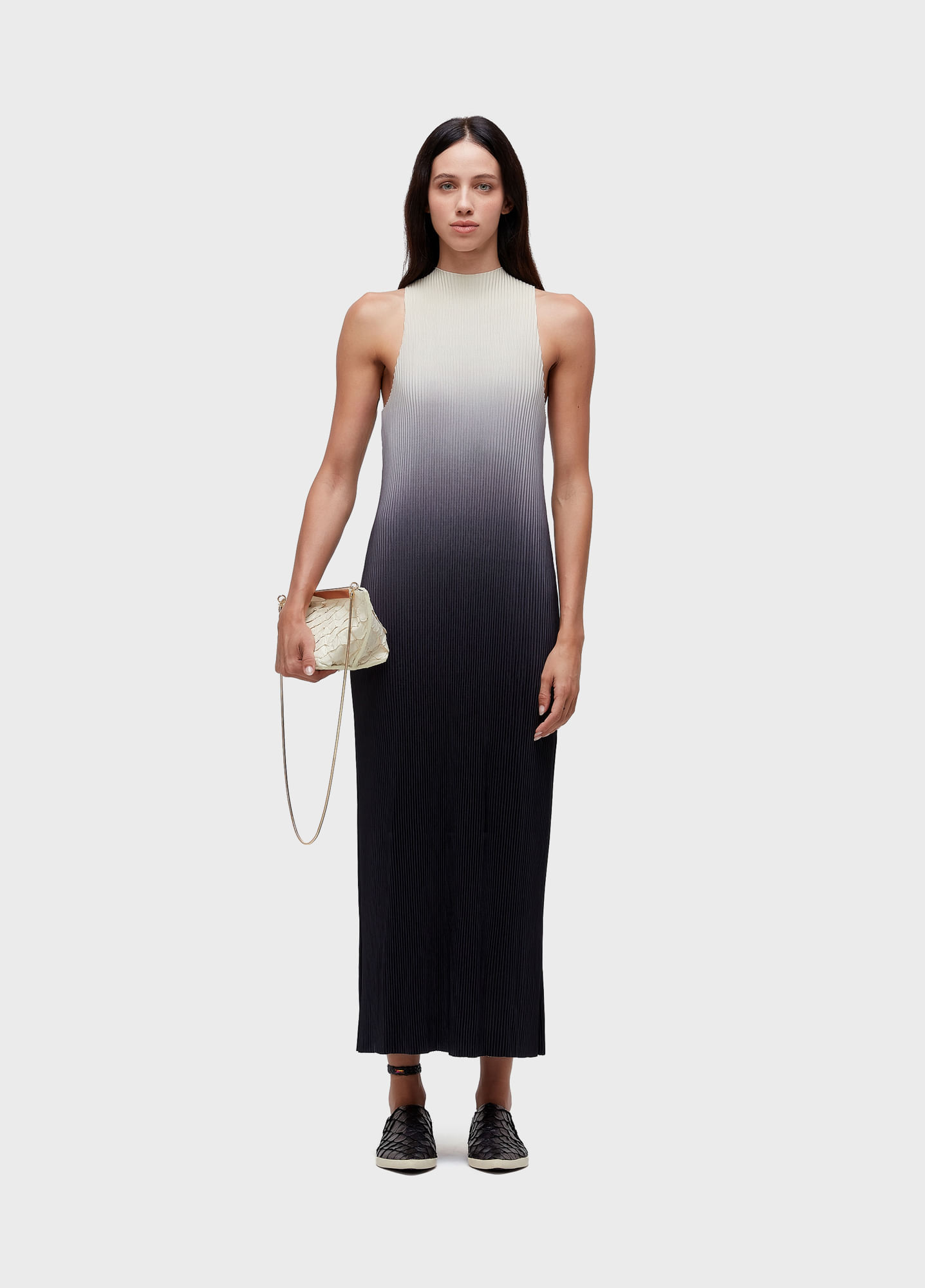 Vestido raglan longui plisse degrade