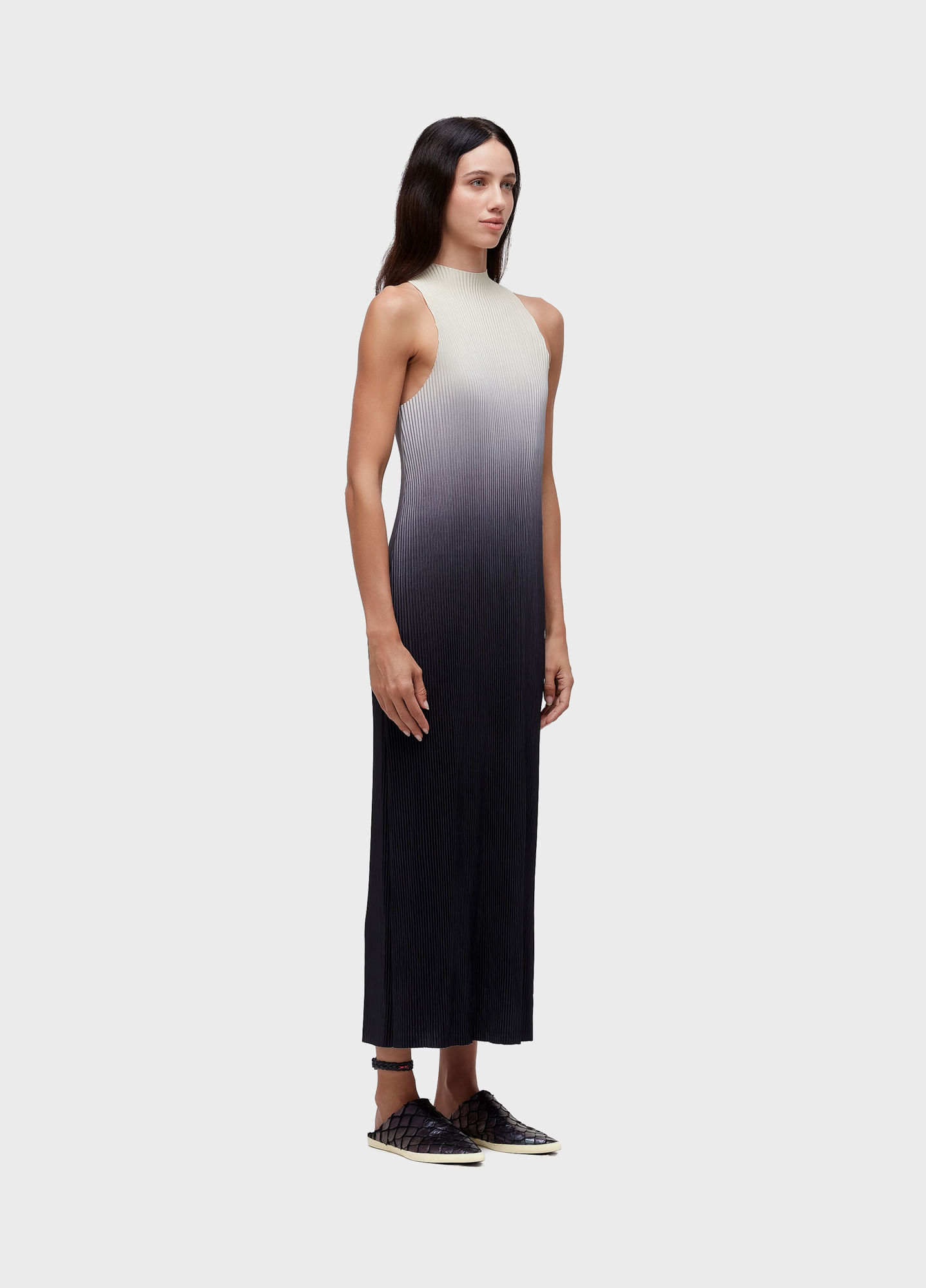 Vestido raglan longui plisse degrade