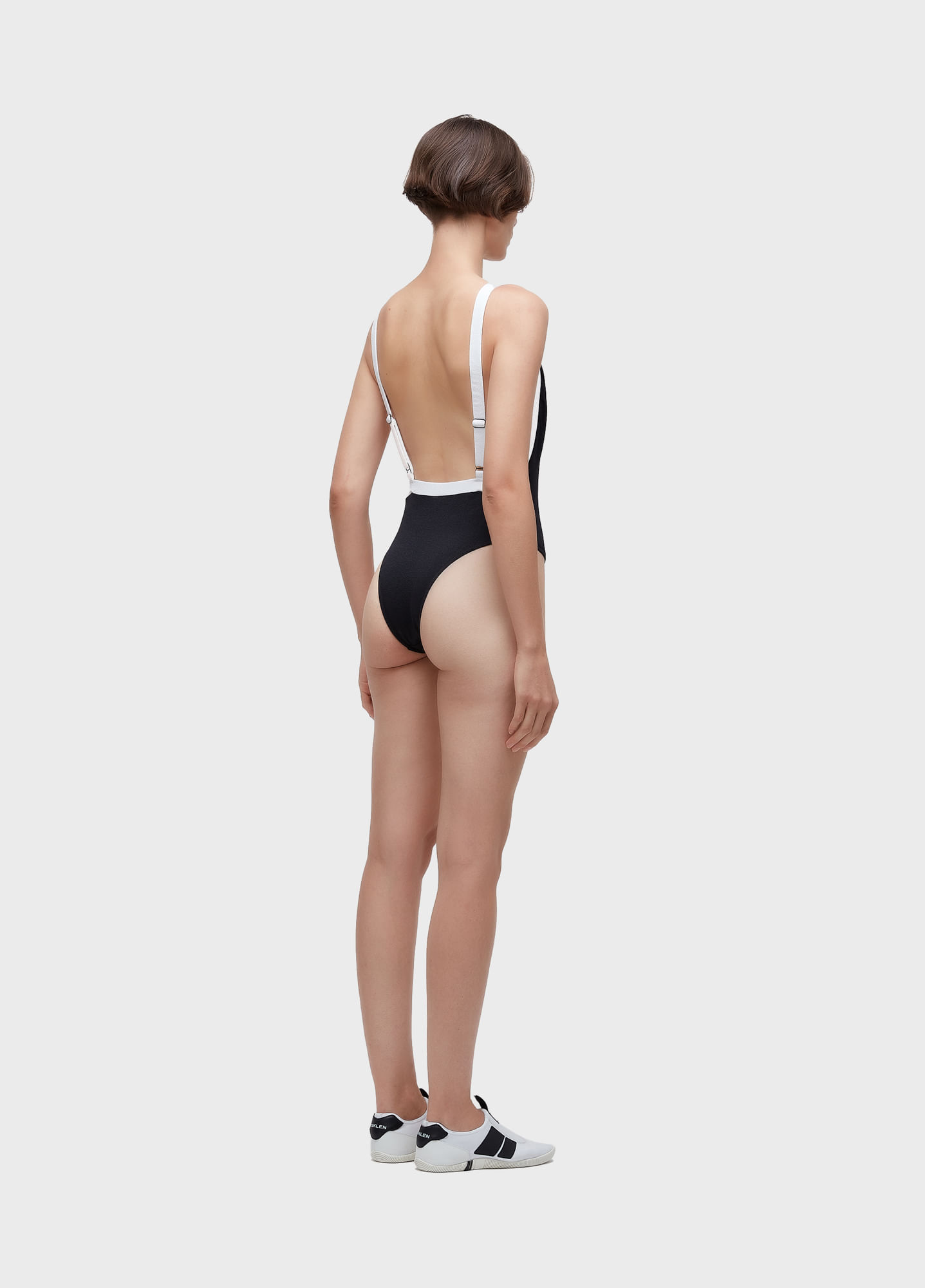 Maiô decote reto crisp bicolor