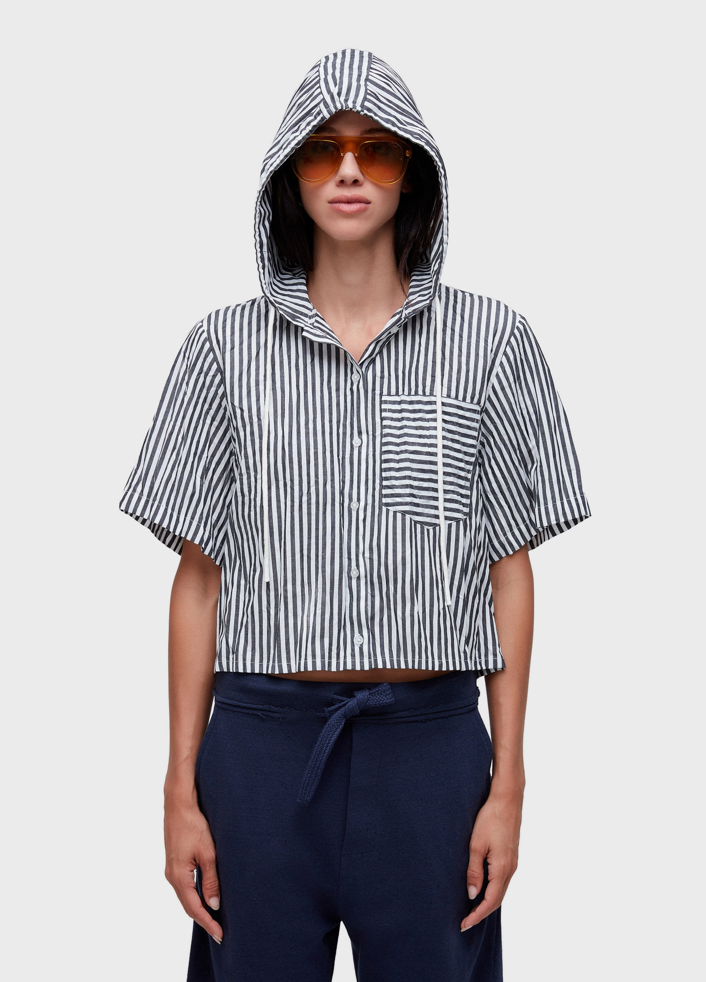 Camisa capuz wrinkle tricoline fio tinto