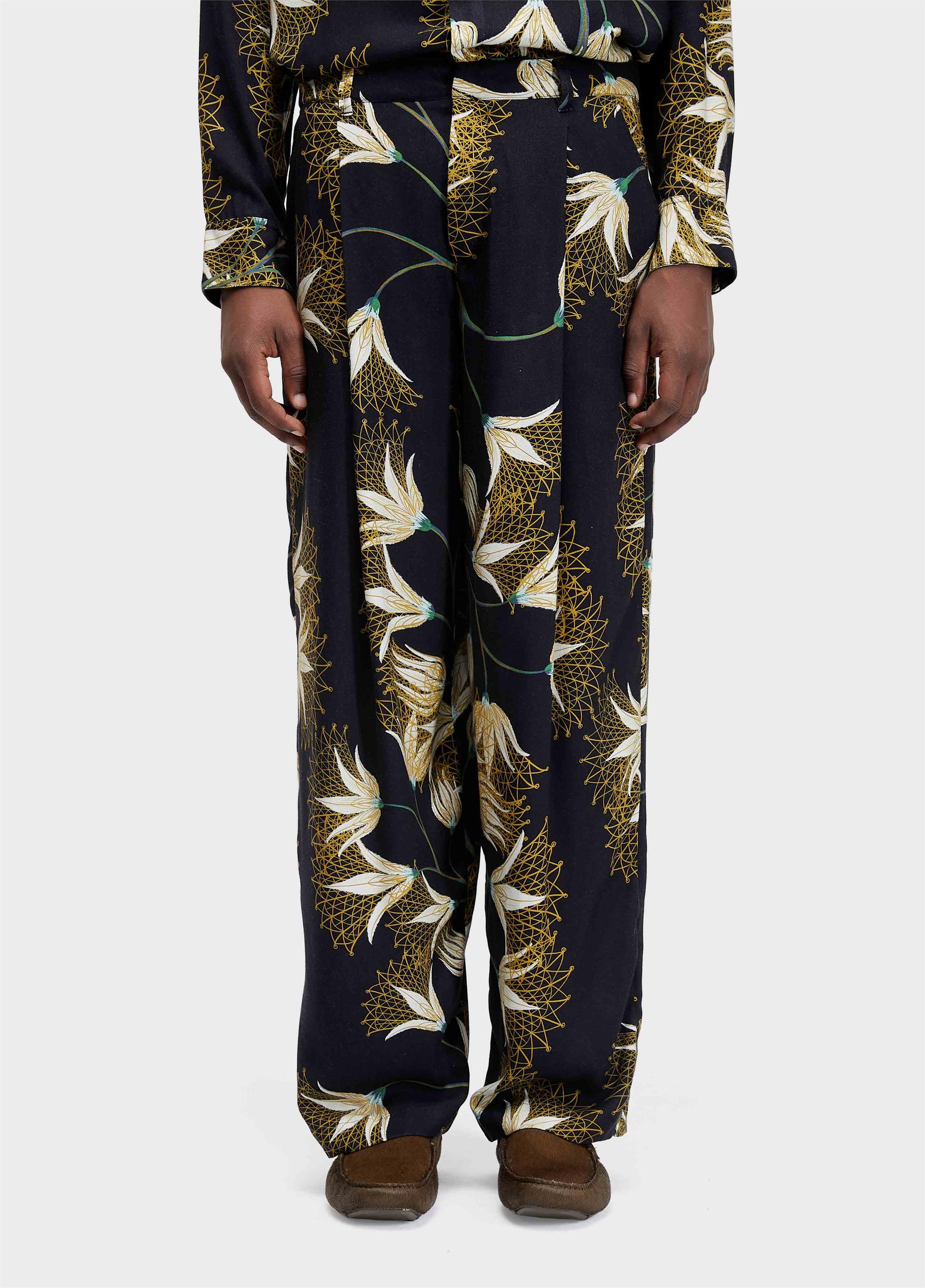 Calça jazz floral trama