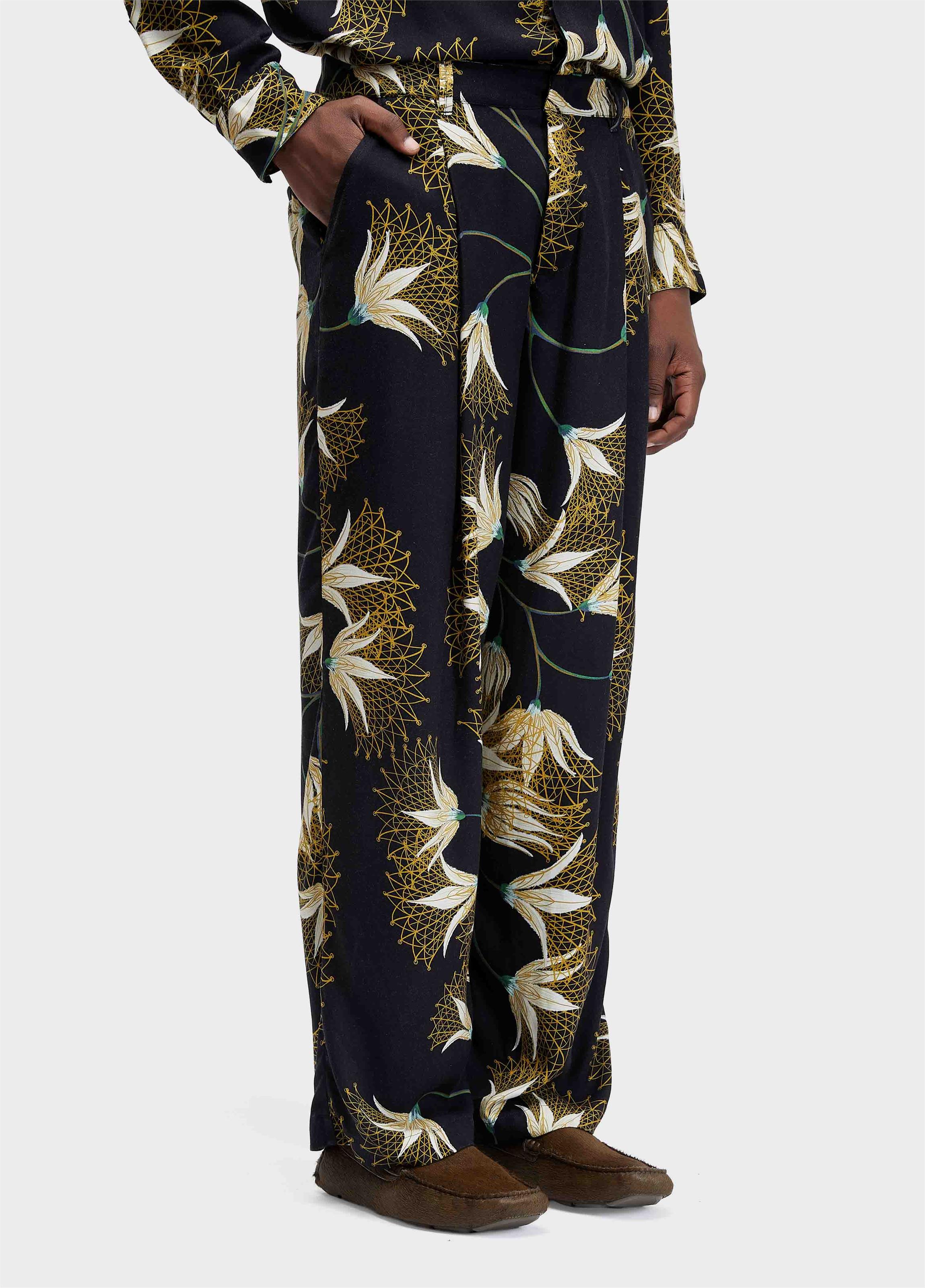 Calça jazz floral trama