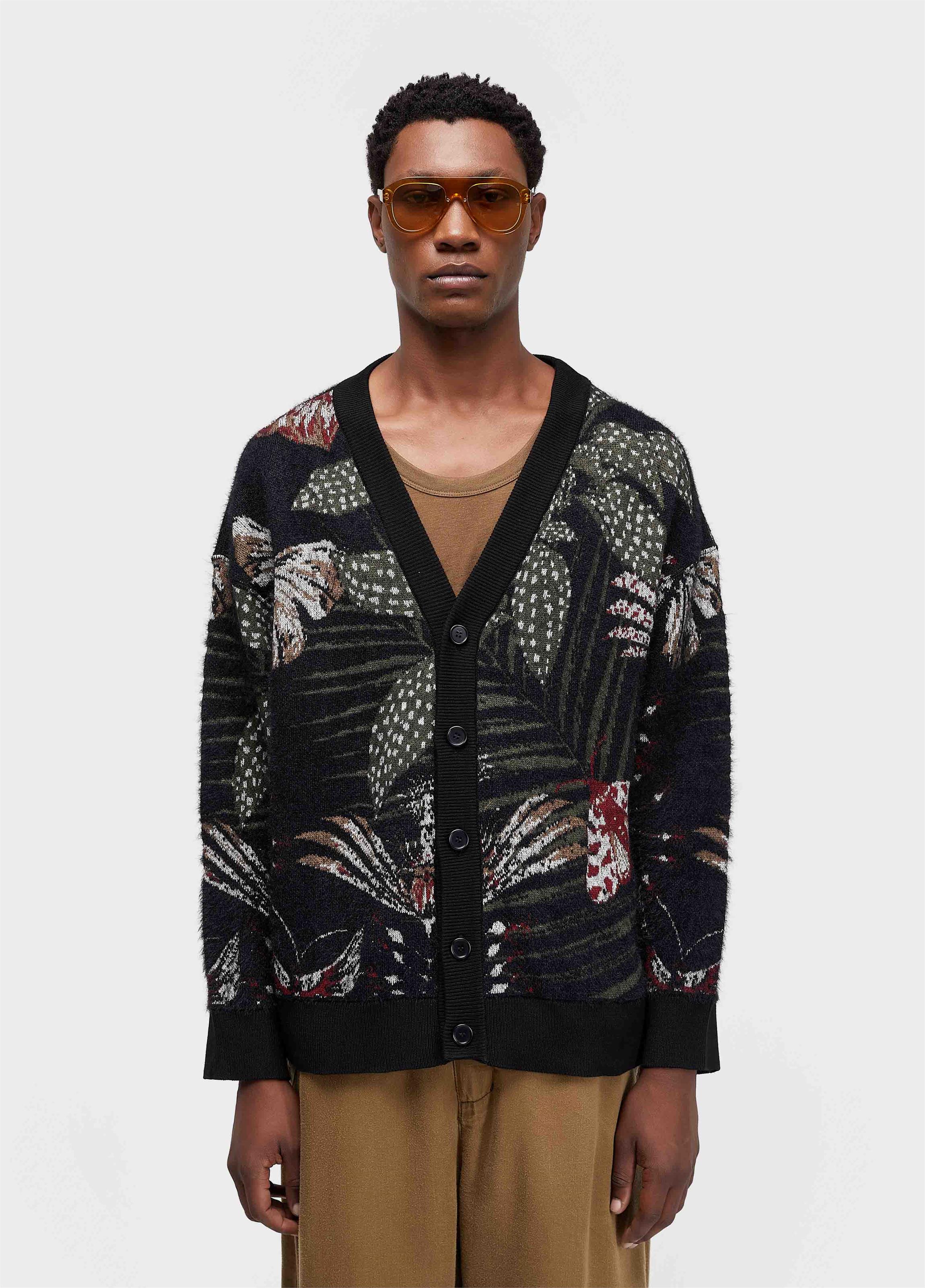 Cardigan jacquard botanique