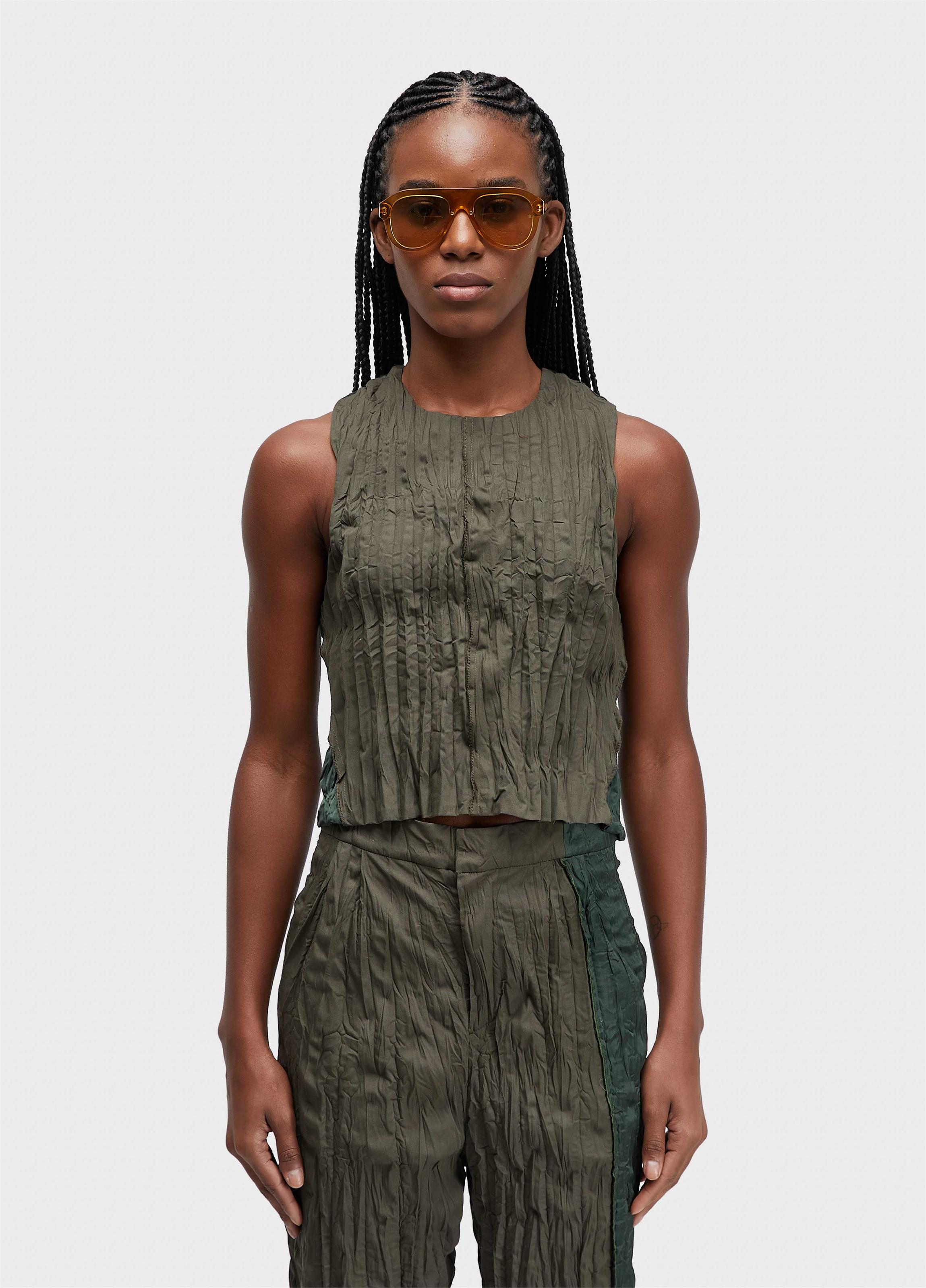 Blusa sleeveless  wrinkled tricoline satin