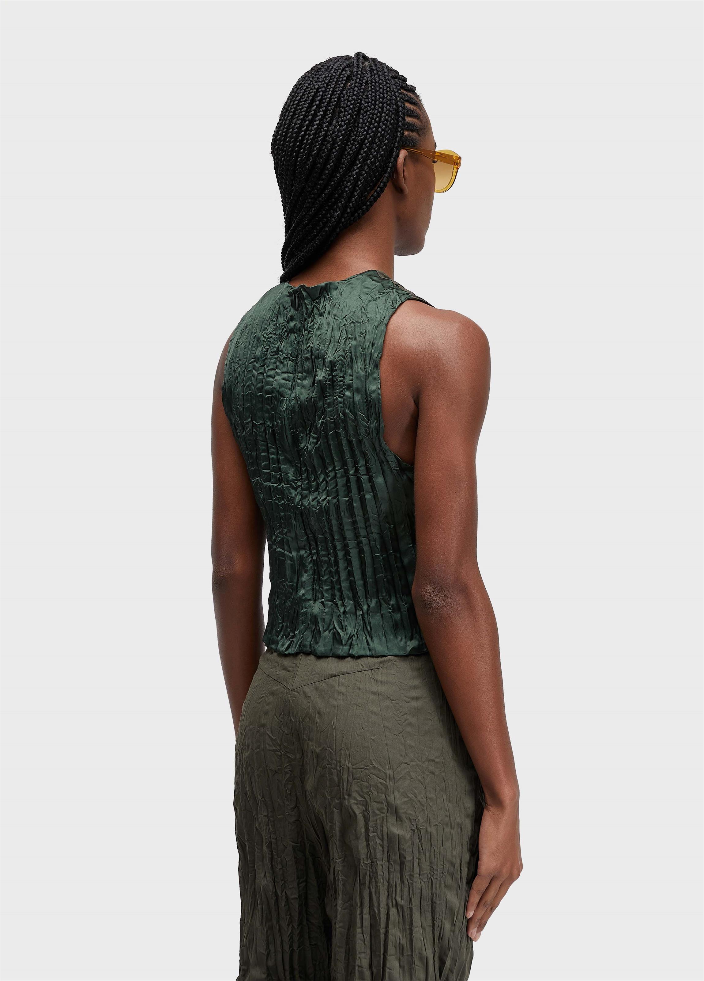 Blusa sleeveless  wrinkled tricoline satin