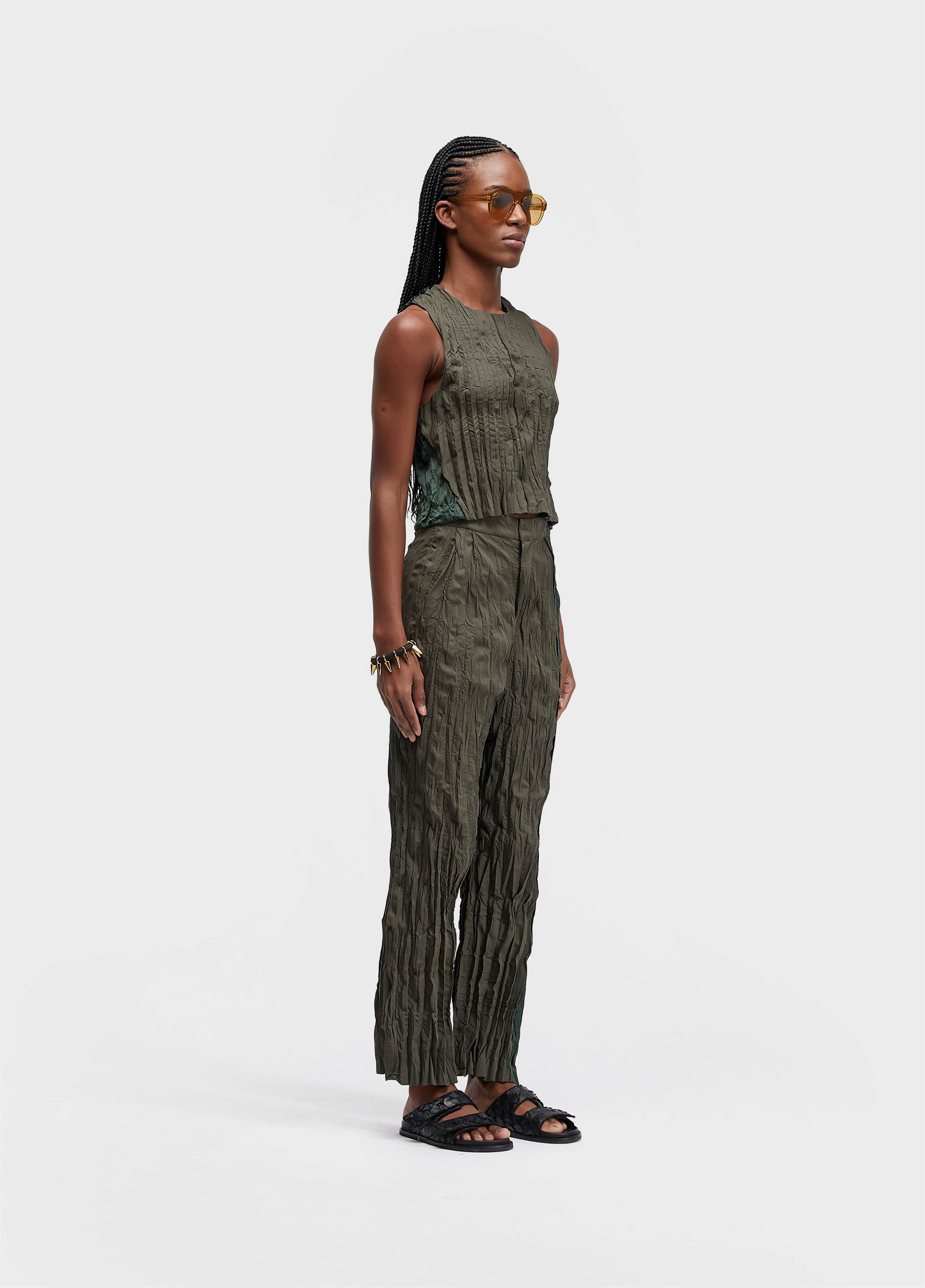 Blusa sleeveless  wrinkled tricoline satin