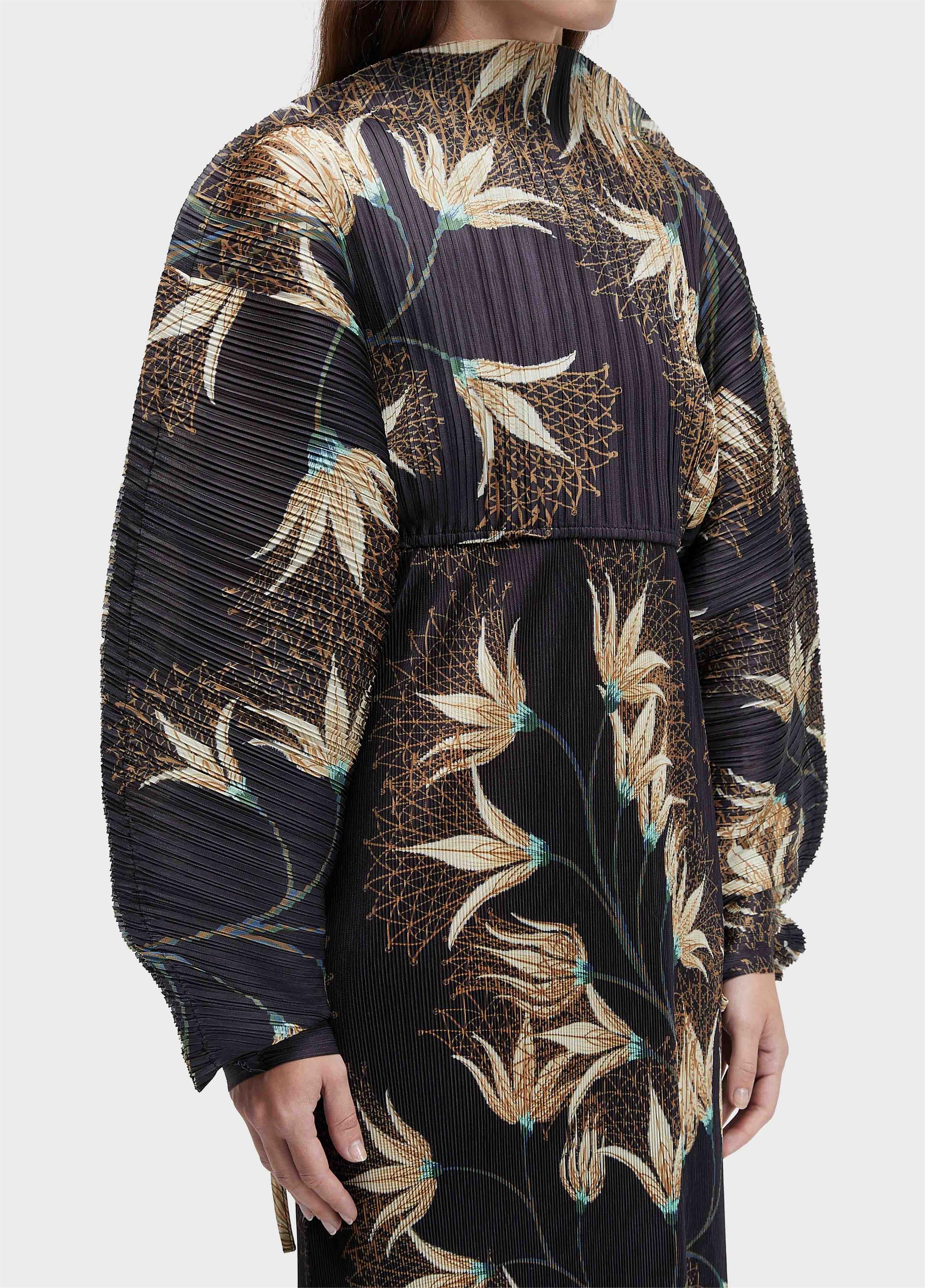 Vestido raglan duo plisse floral trama