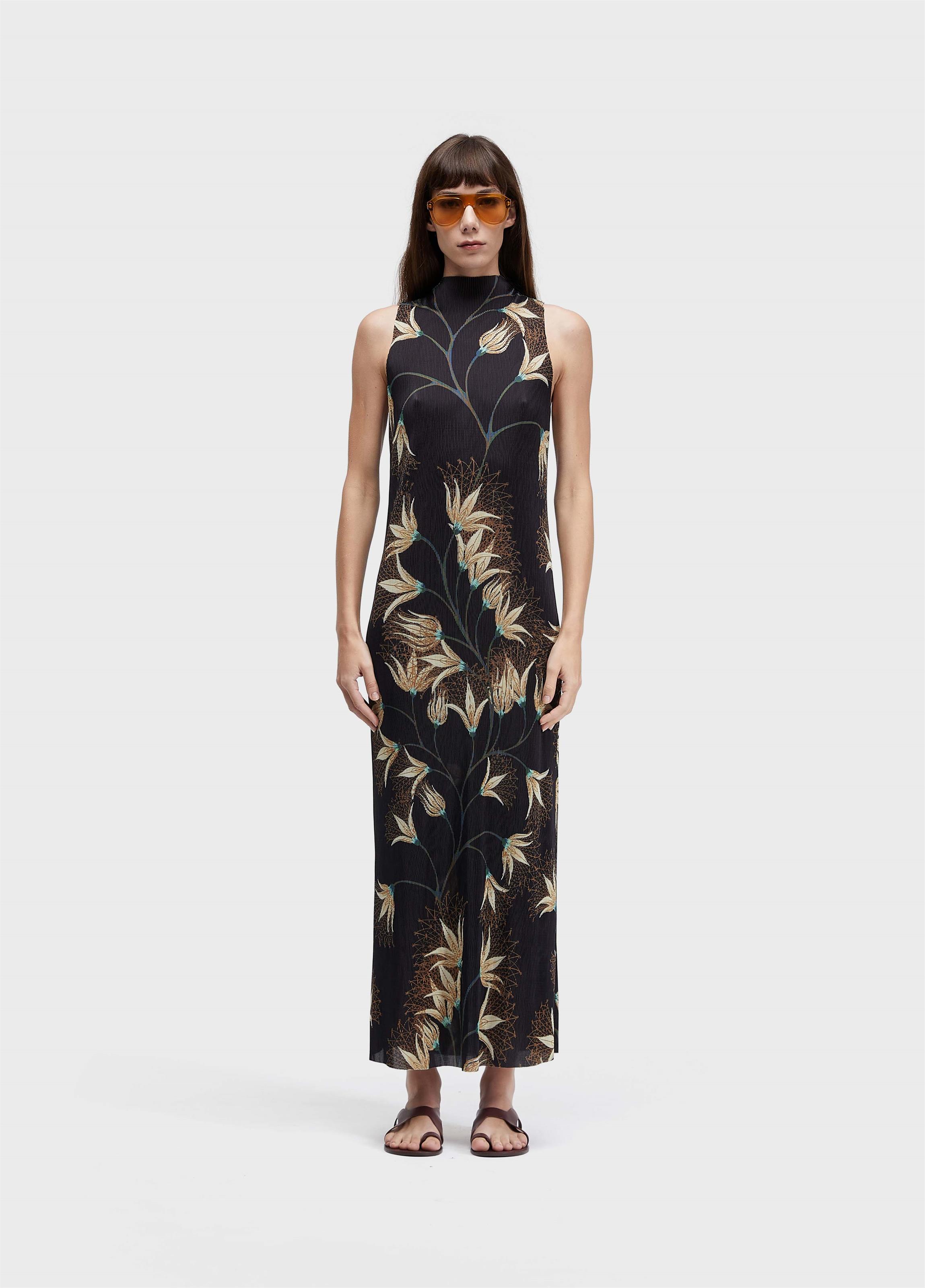 Vestido raglan duo plisse floral trama