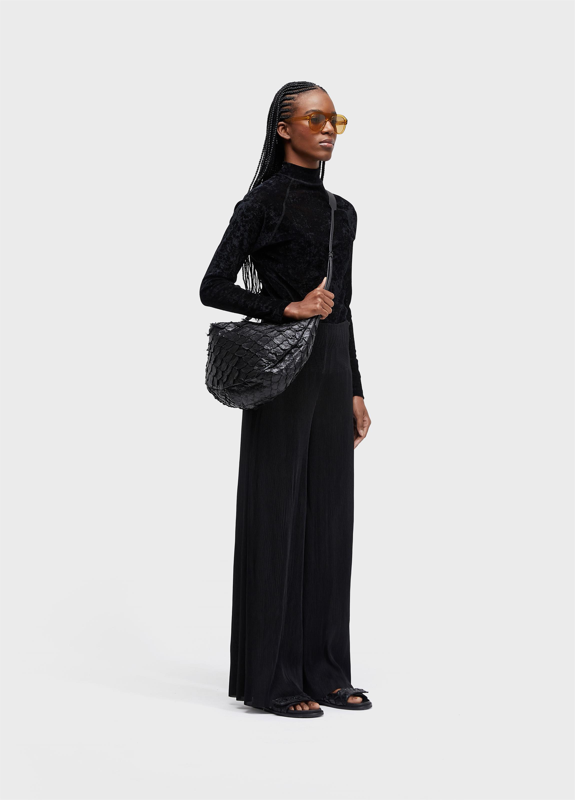 Calça pantalona lastex plisse