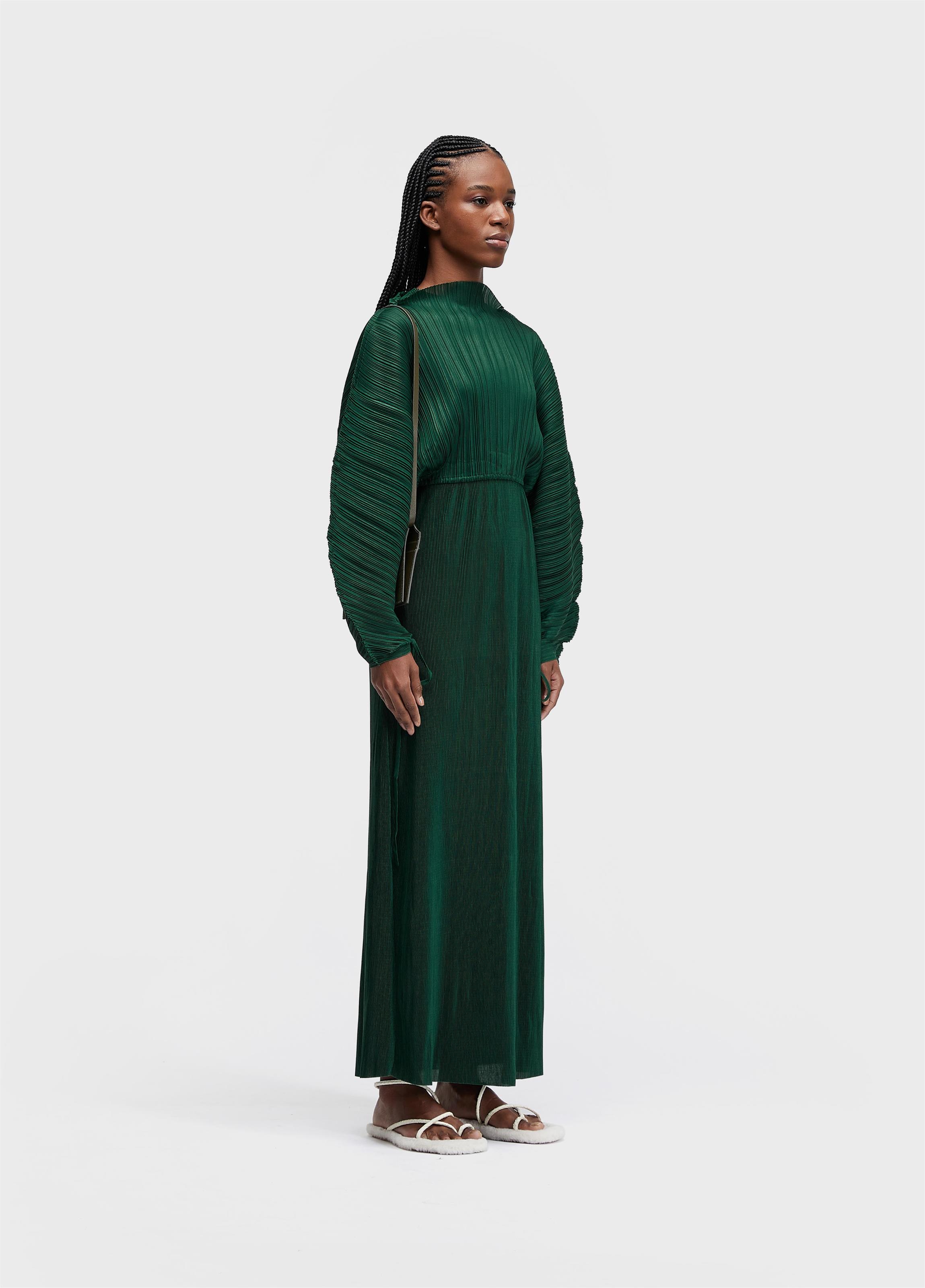 Vestido raglan duo longo plisse