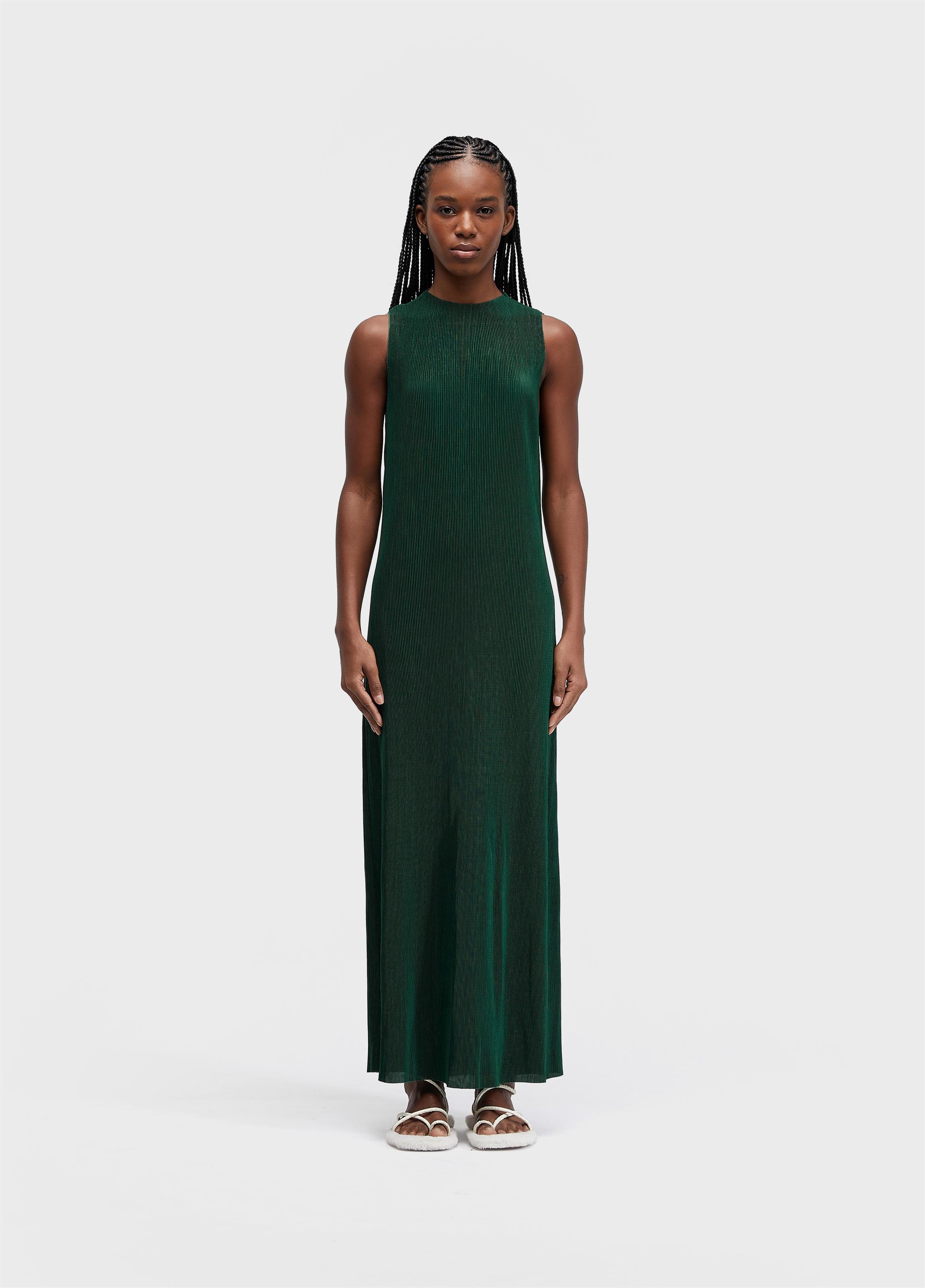 Vestido raglan duo longo plisse