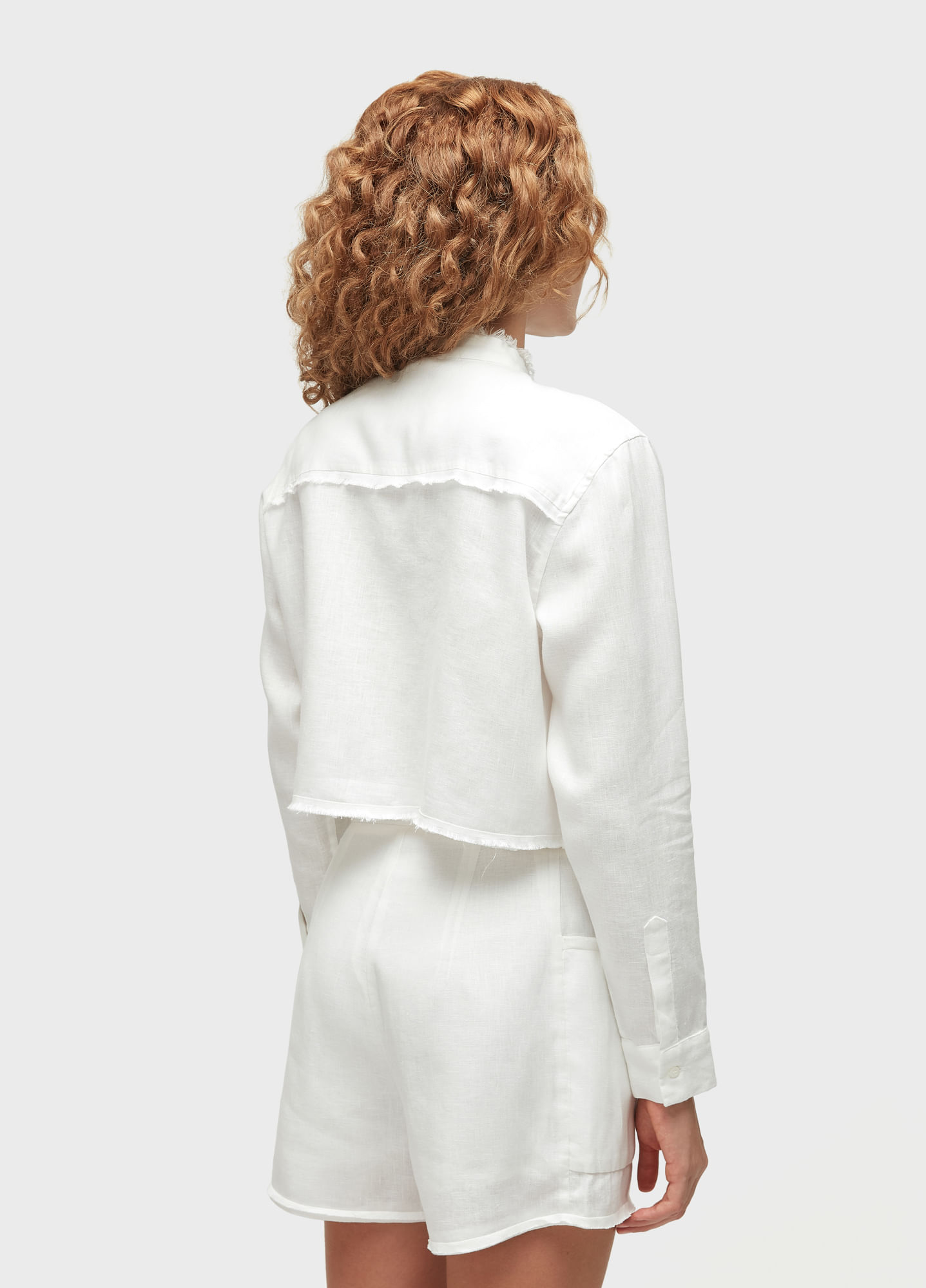 Camisa curta desfiado linen