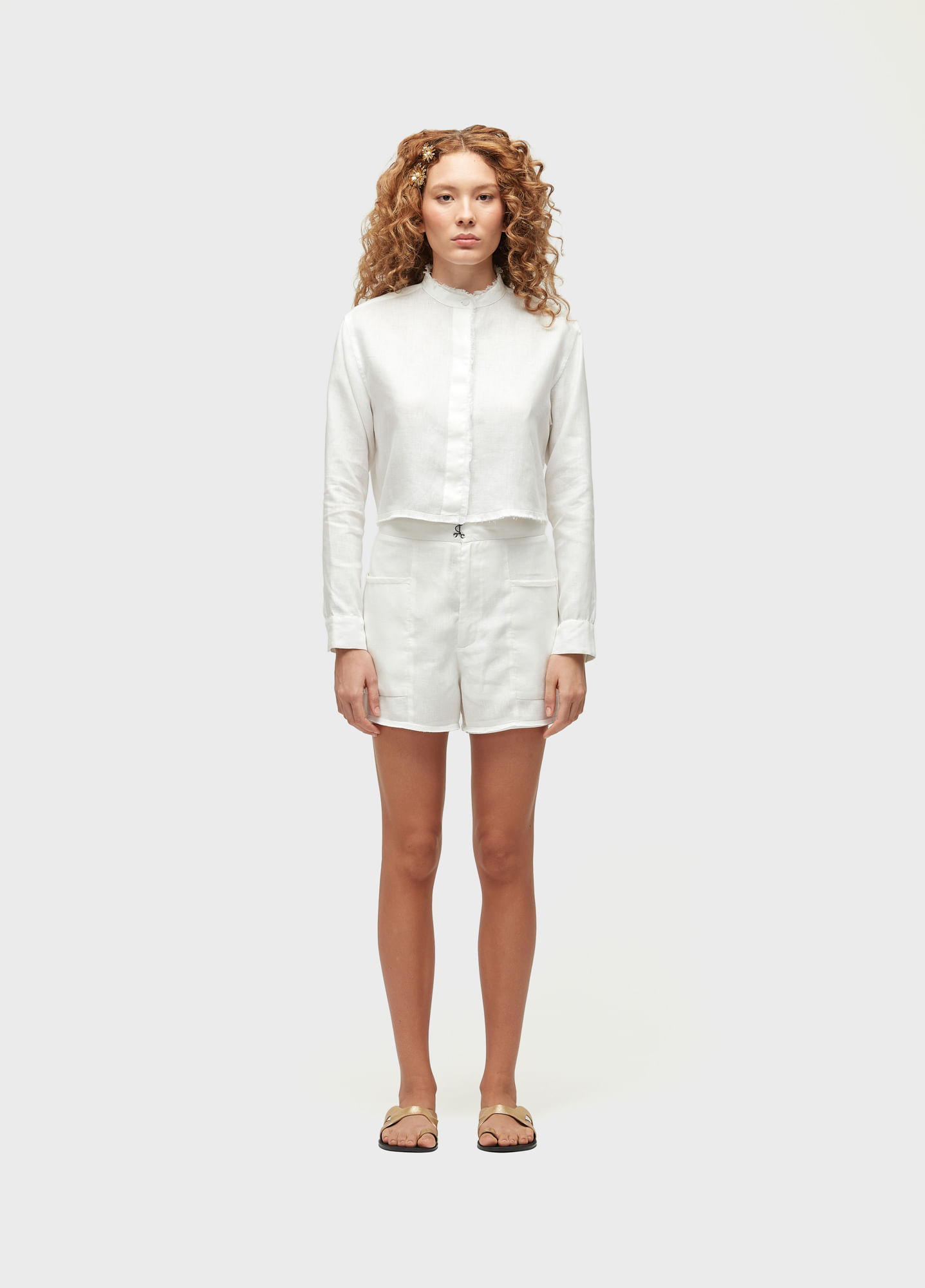 Short desfiado linen