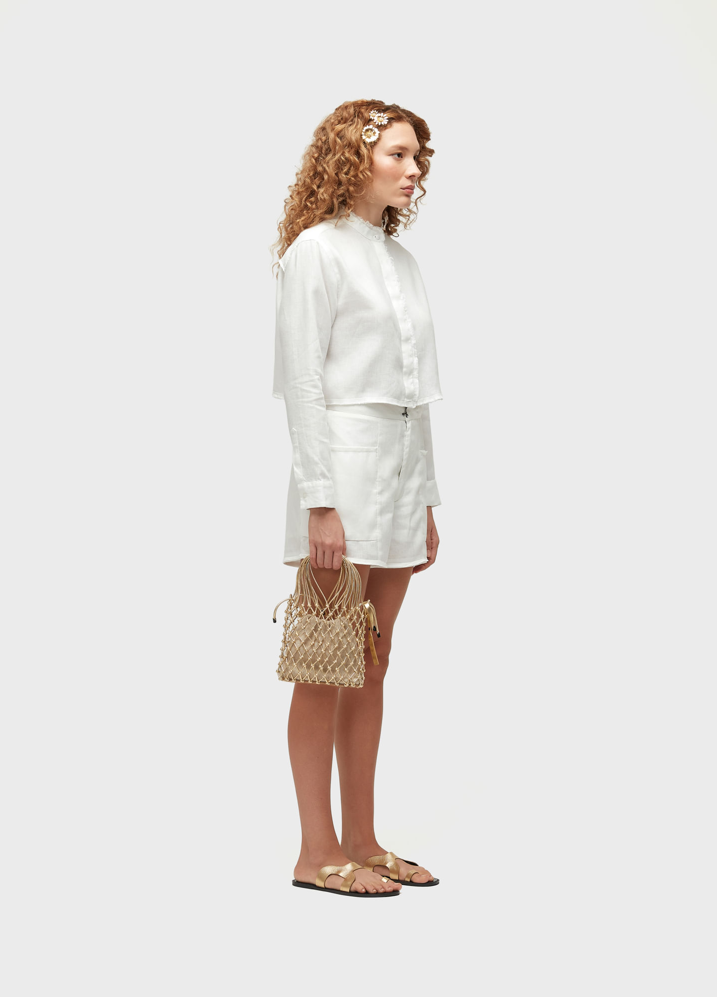Short desfiado linen