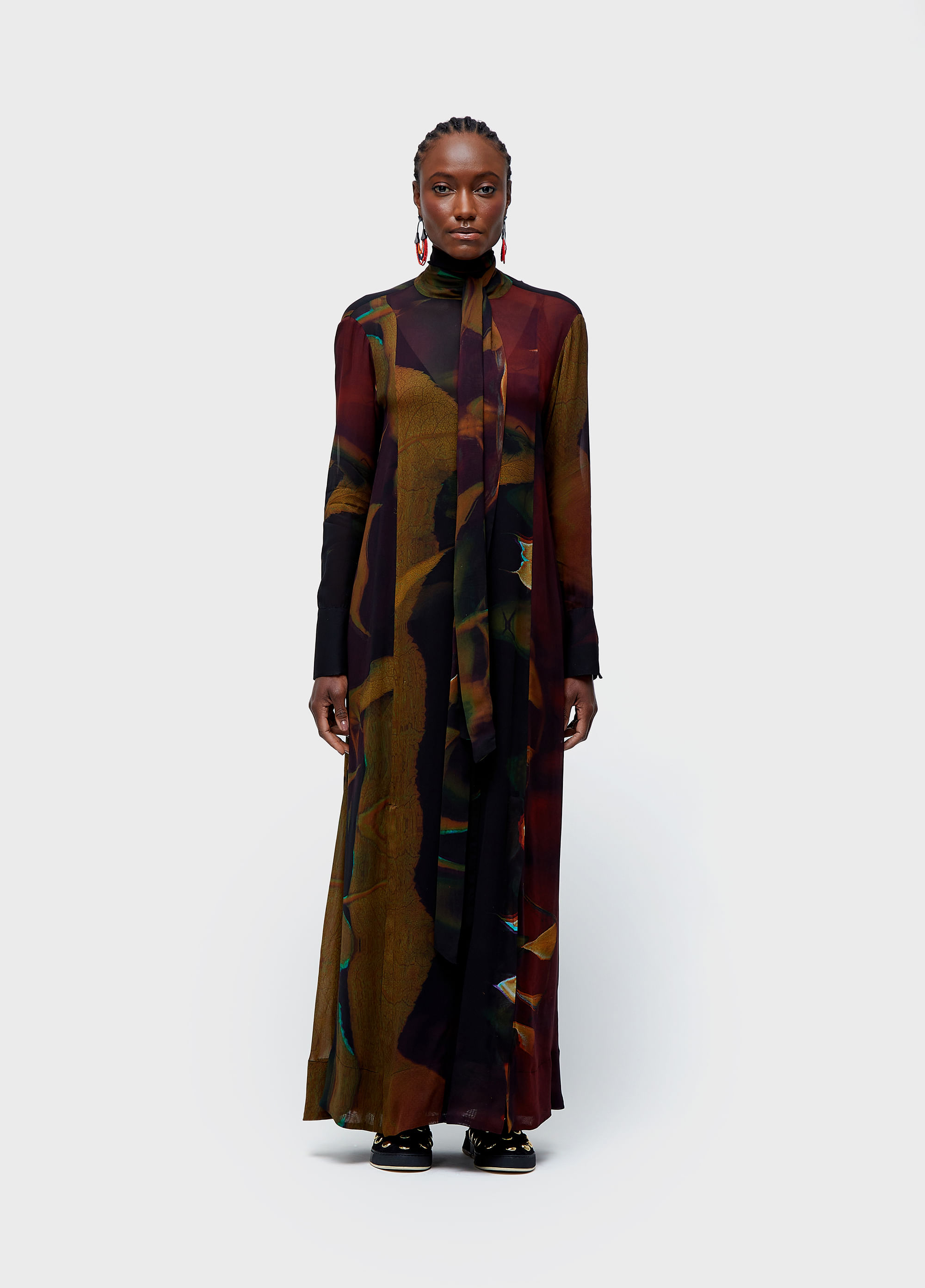 Vestido gola longo glitch rose