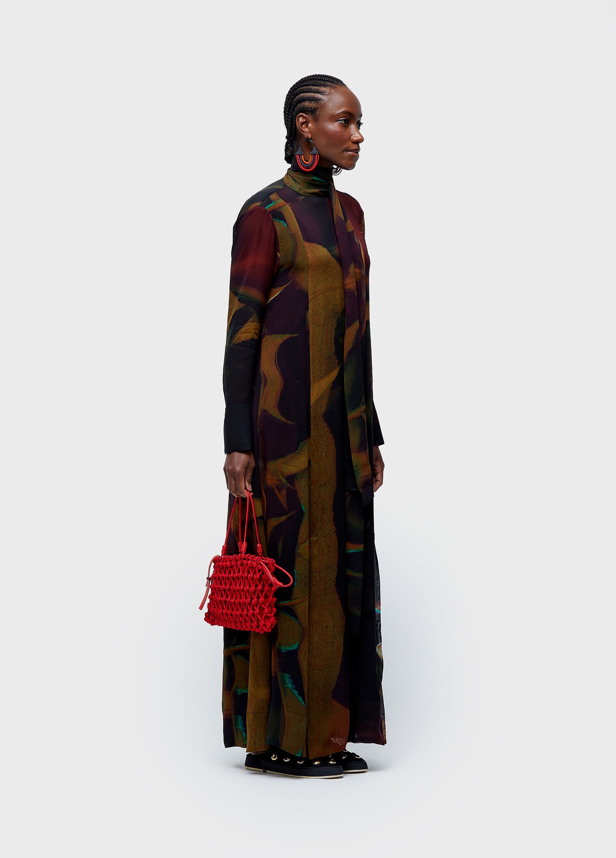 Vestido gola longo glitch rose