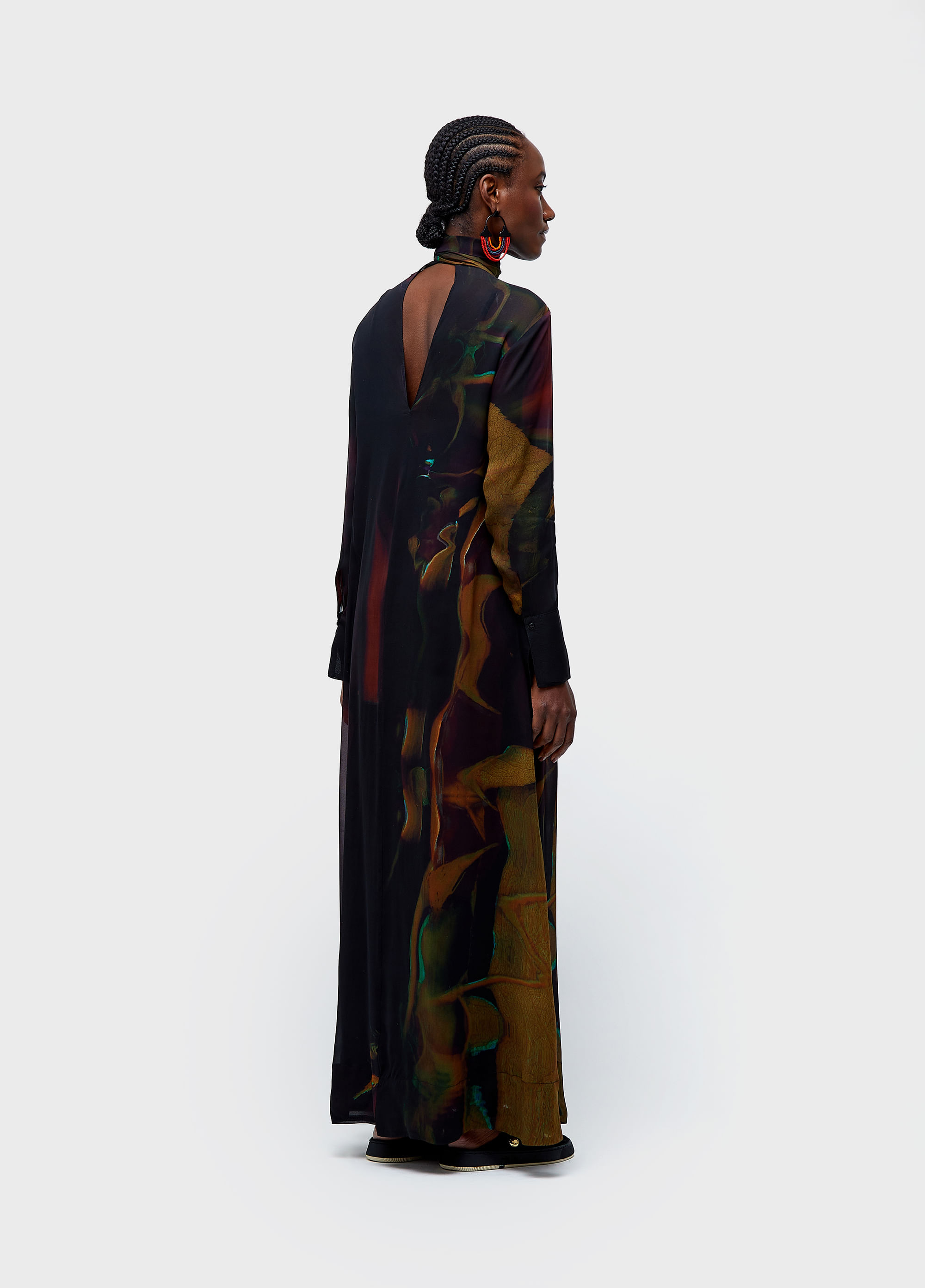 Vestido gola longo glitch rose