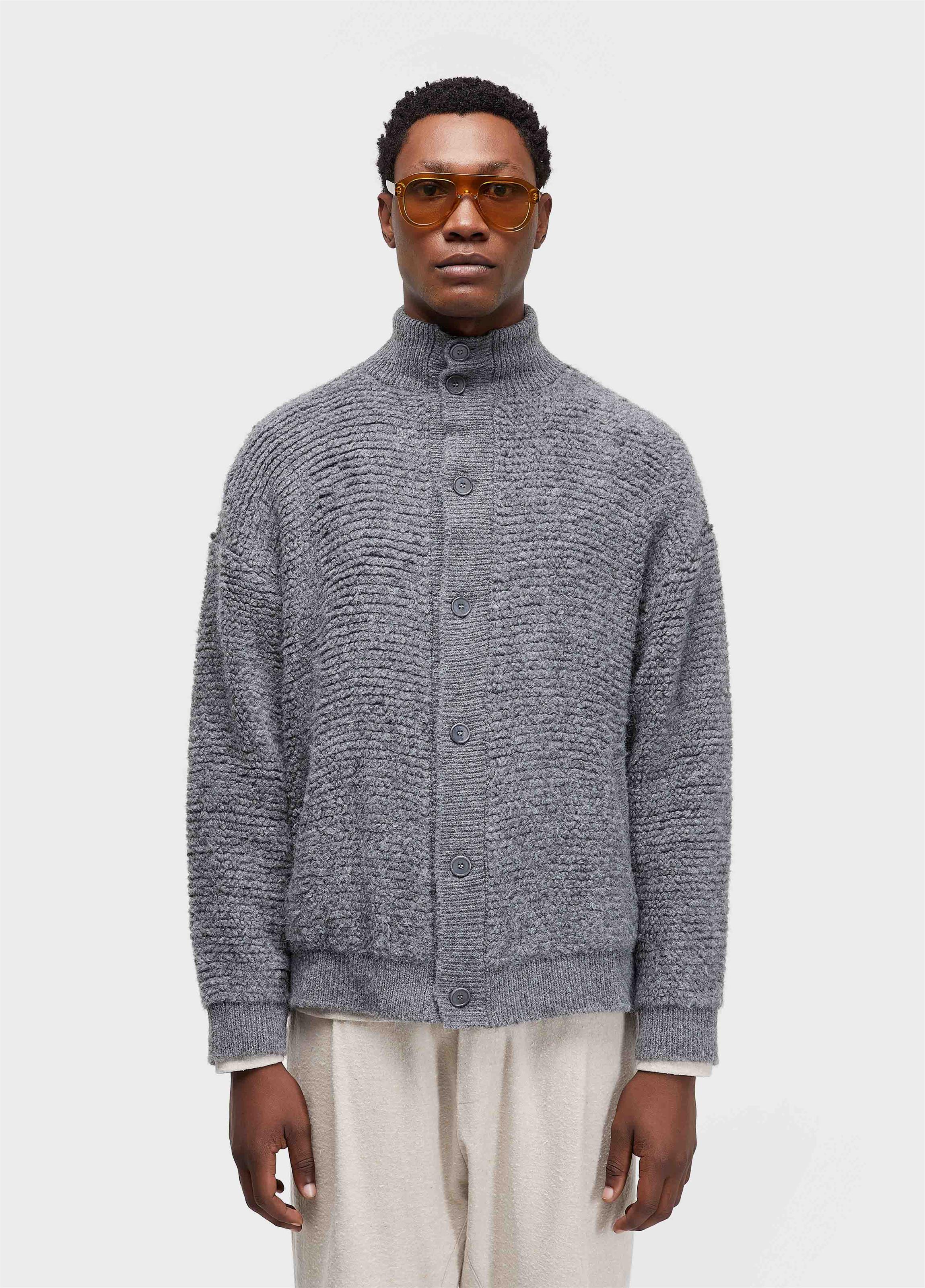Cardigan furry gola alta mescla